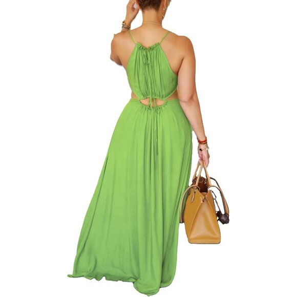Women's Boho Maxi Dress Polyester Spandex X-Large Summer Beach Vacation - Picture 3 of 6